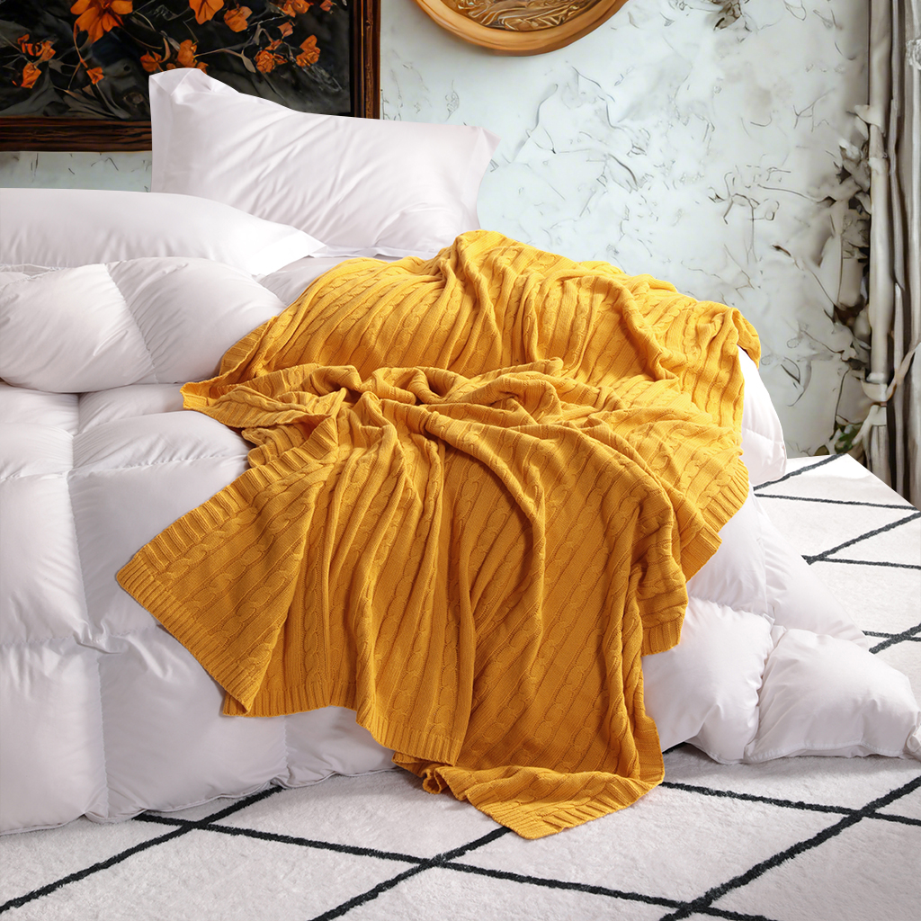 舒适的棉质针织毯毛毯，柔软保暖，沙发、沙发、床、椅子的理想选择 - 可机洗