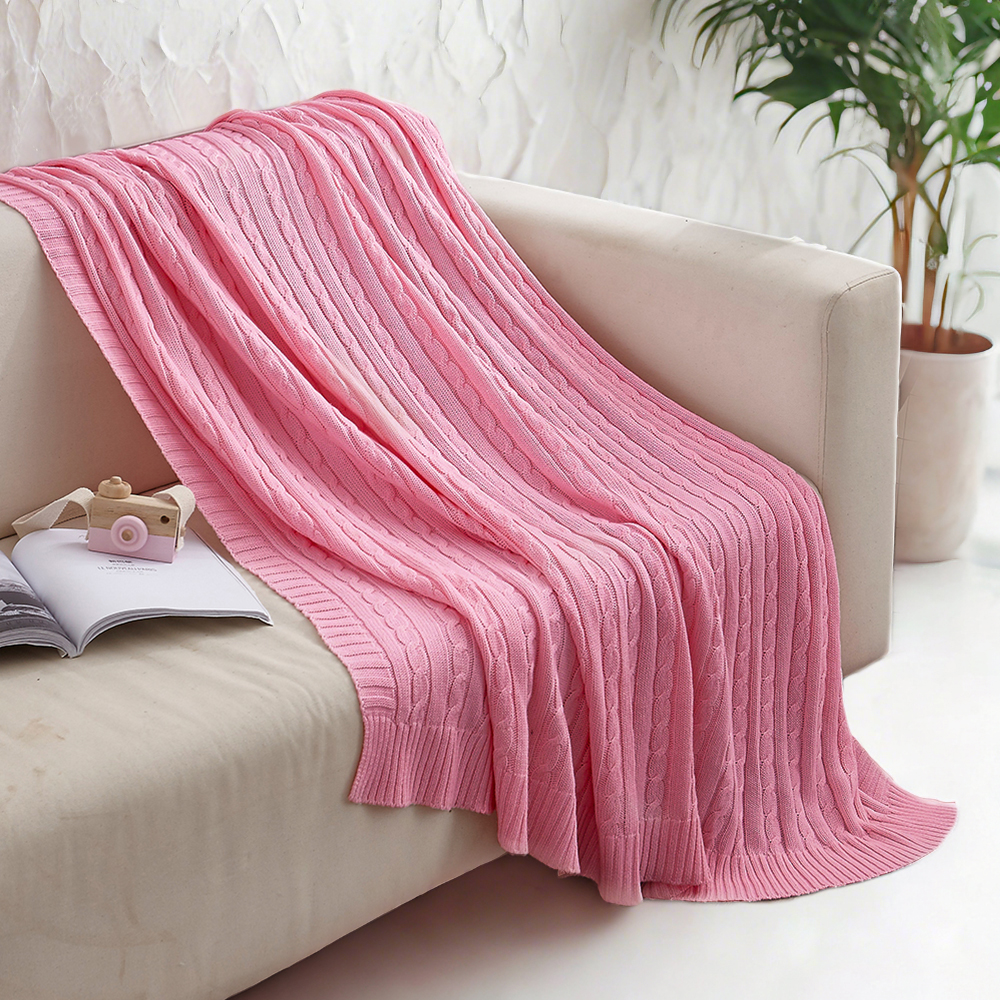 Cozy Cotton Cable Knit Blanket, Soft and Warm Blanket, Perfect for Couch, Sofa, Bed, Chair - Machine Washable