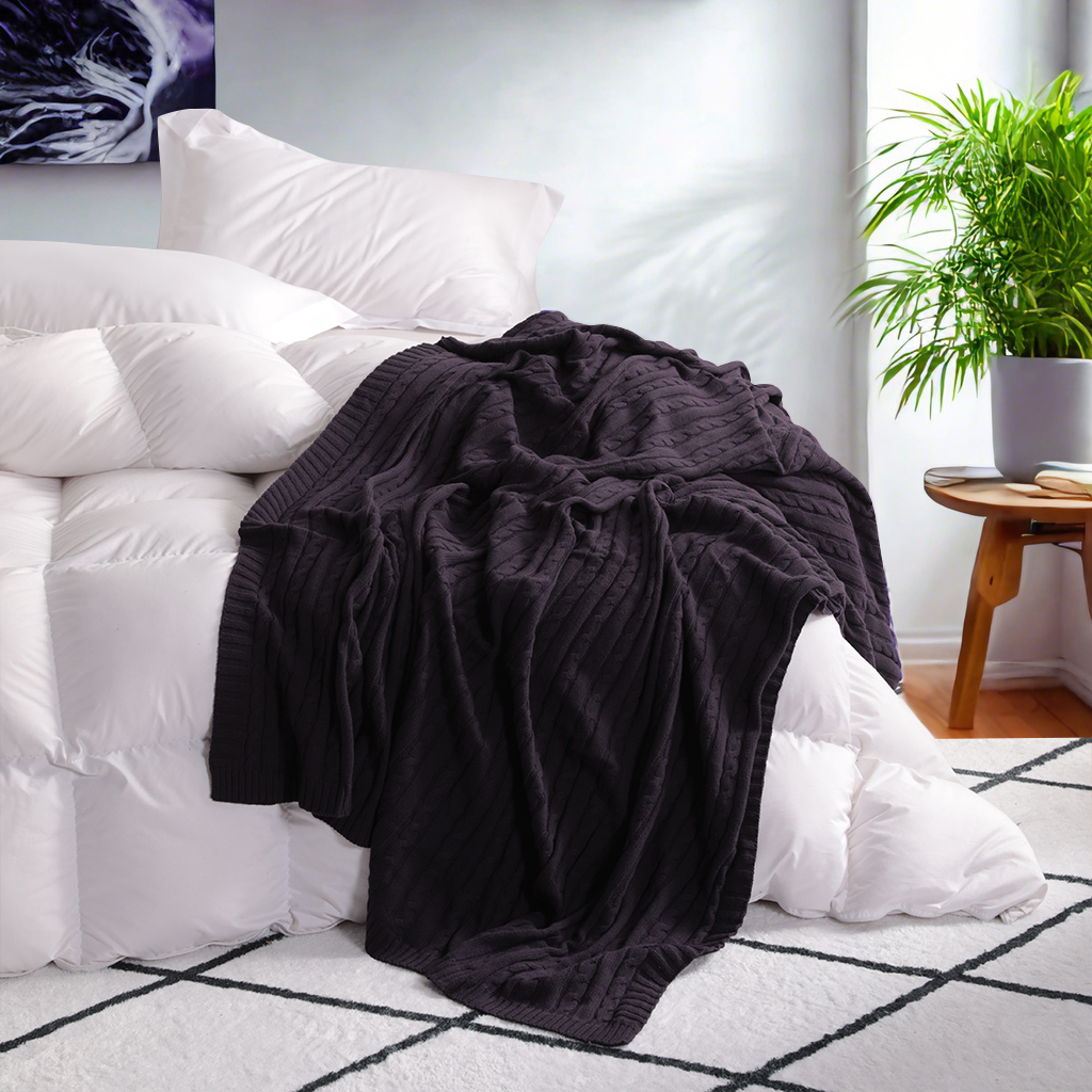 Cozy Cotton Cable Knit Blanket, Soft and Warm Blanket, Perfect for Couch, Sofa, Bed, Chair - Machine Washable