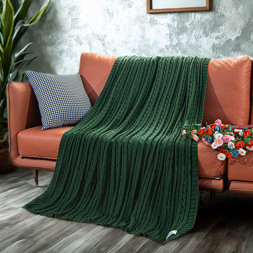 舒适的棉质针织毯毛毯，柔软保暖，沙发、沙发、床、椅子的理想选择 - 可机洗