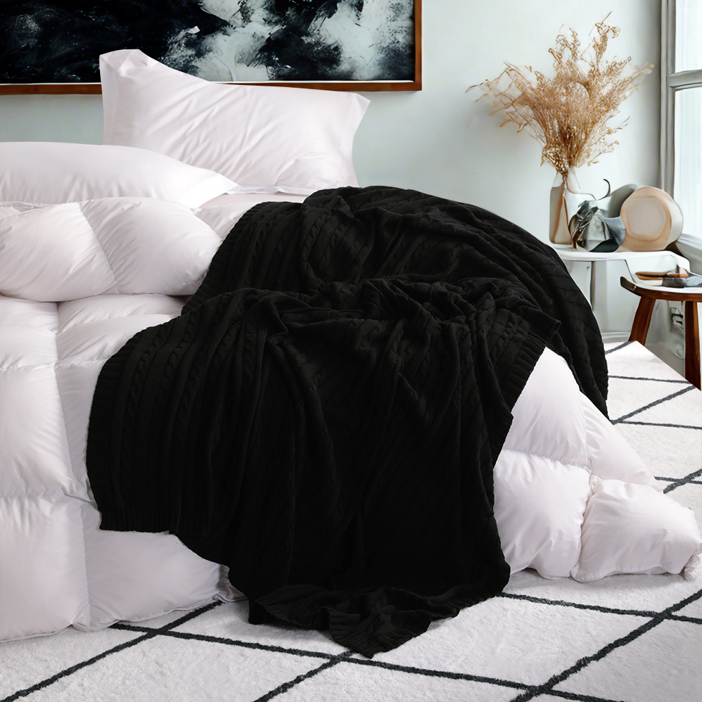 Cozy Cotton Cable Knit Blanket, Soft and Warm Blanket, Perfect for Couch, Sofa, Bed, Chair - Machine Washable