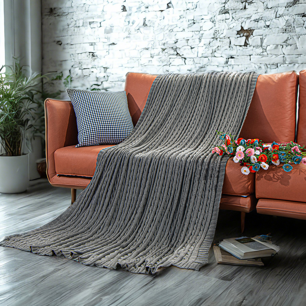 Cozy Cotton Cable Knit Blanket, Soft and Warm Blanket, Perfect for Couch, Sofa, Bed, Chair - Machine Washable