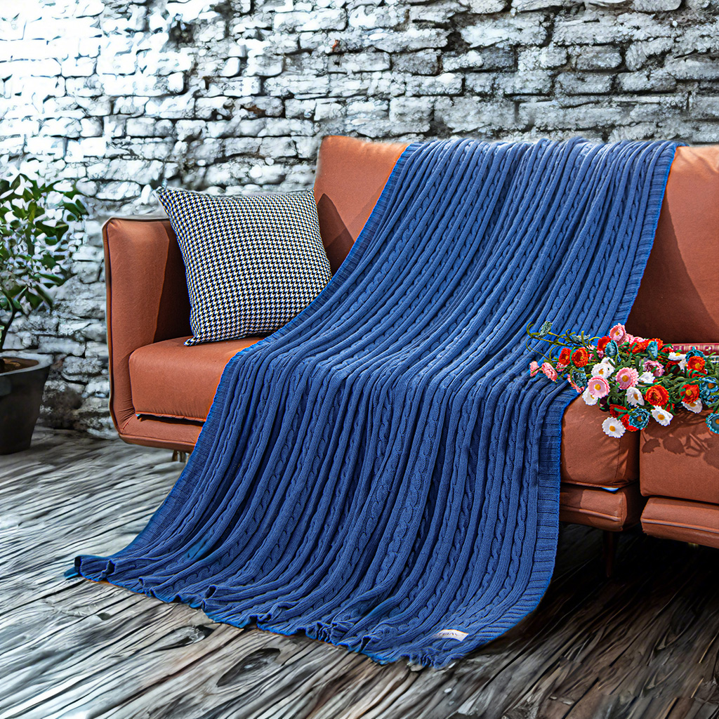 舒适的棉质针织毯毛毯，柔软保暖，沙发、沙发、床、椅子的理想选择 - 可机洗