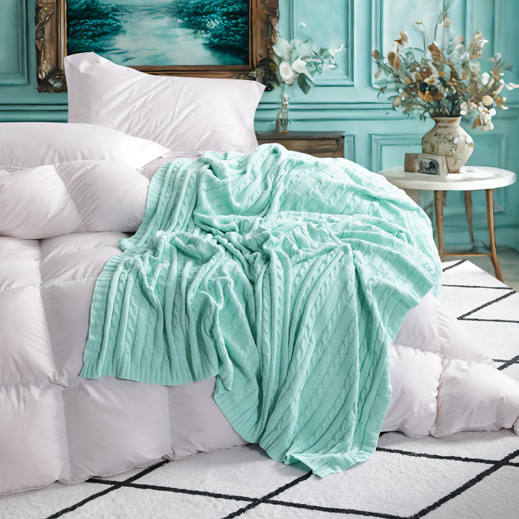 舒适的棉质针织毯毛毯，柔软保暖，沙发、沙发、床、椅子的理想选择 - 可机洗