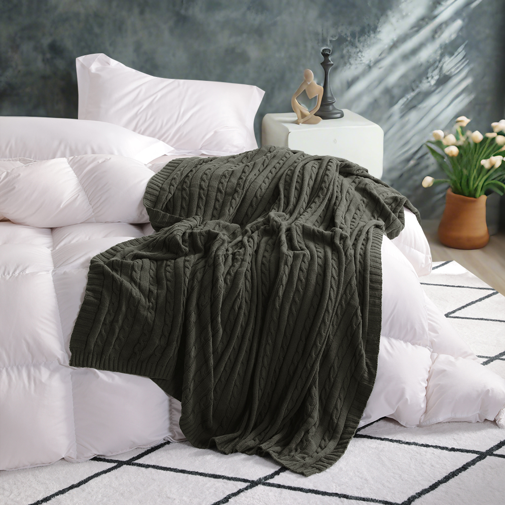 舒适的棉质针织毯毛毯，柔软保暖，沙发、沙发、床、椅子的理想选择 - 可机洗