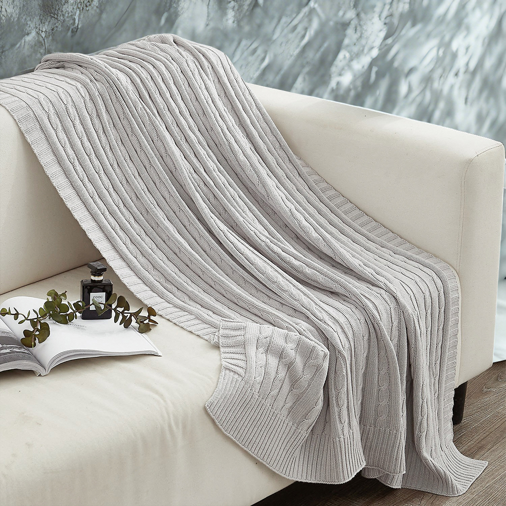 舒适的棉质针织毯毛毯，柔软保暖，沙发、沙发、床、椅子的理想选择 - 可机洗