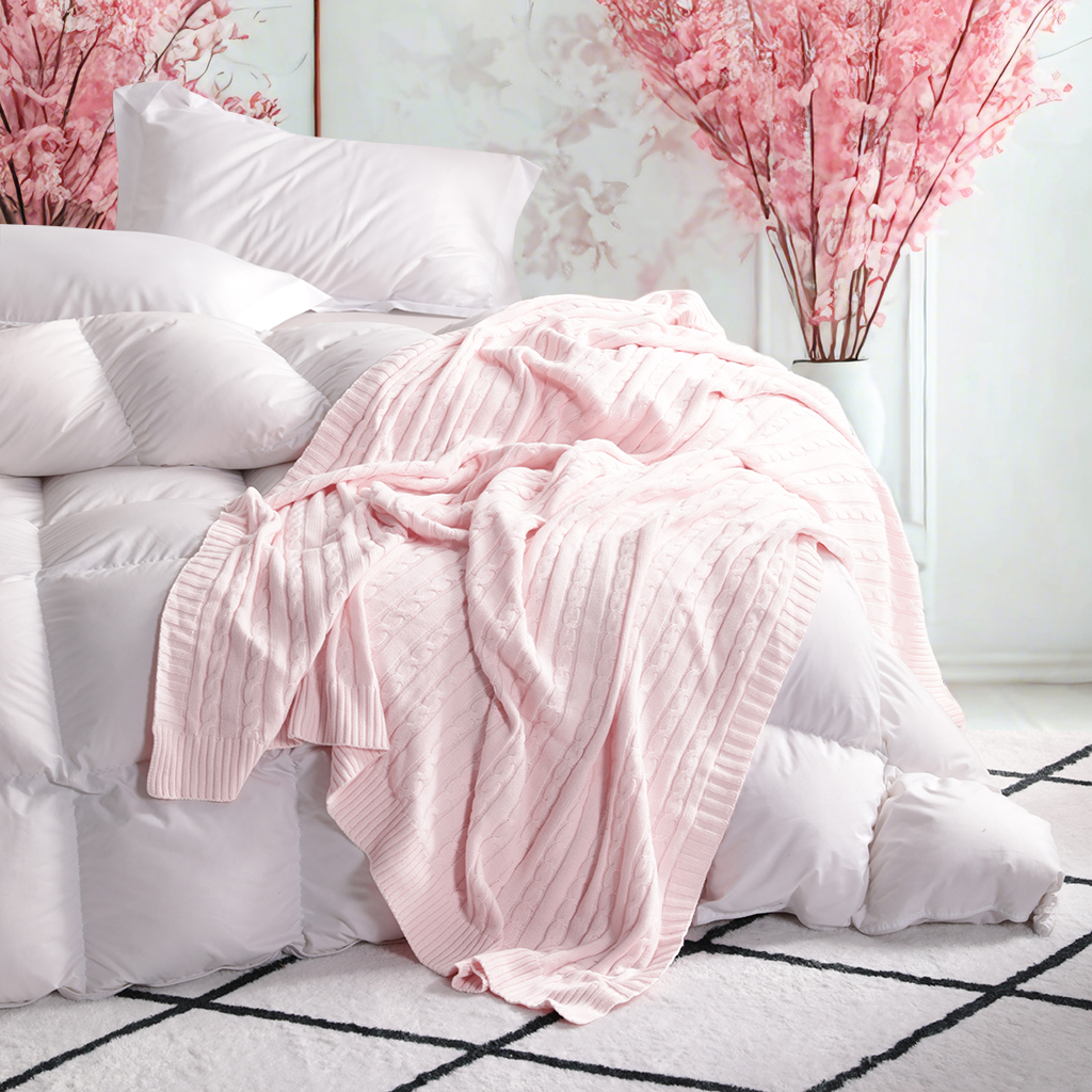 舒适的棉质针织毯毛毯，柔软保暖，沙发、沙发、床、椅子的理想选择 - 可机洗