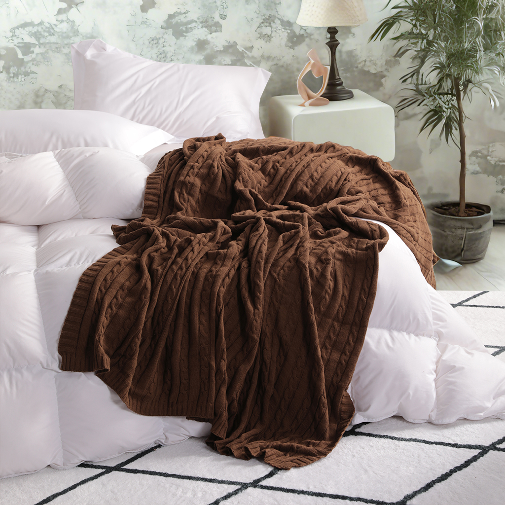 舒适的棉质针织毯毛毯，柔软保暖，沙发、沙发、床、椅子的理想选择 - 可机洗