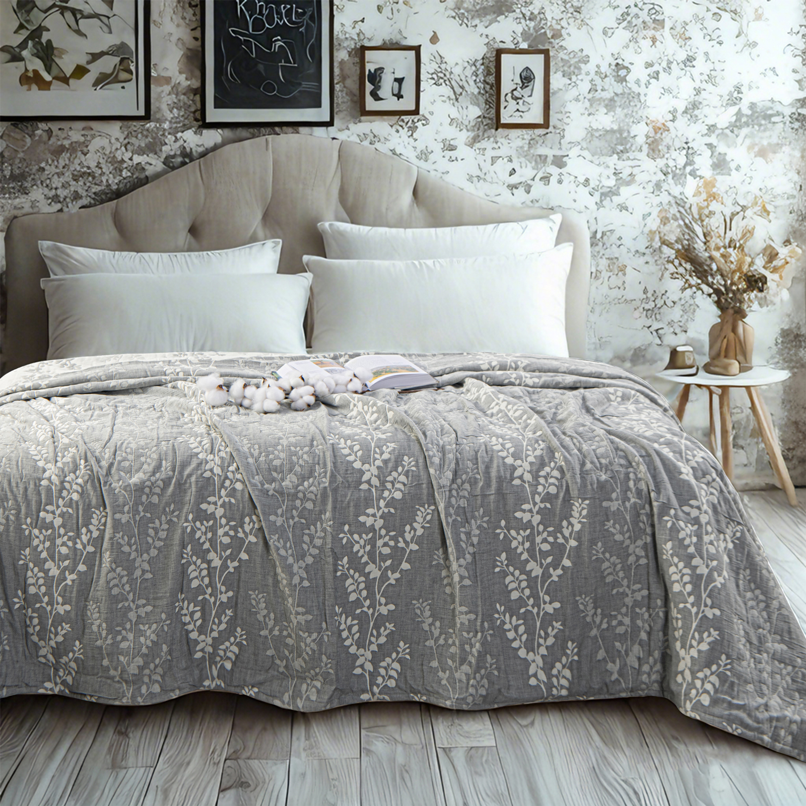 3 层纯棉薄纱床毯，柔软透气，成人用双层被，适用于四季沙发