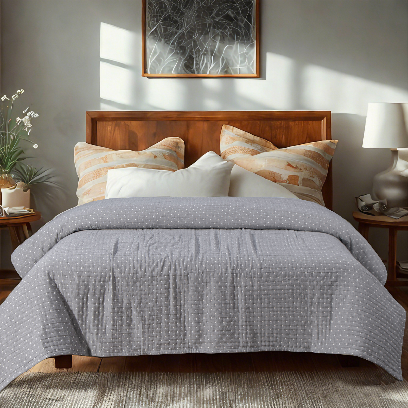 3 层纯棉薄纱床毯，柔软透气，成人用双层被，适用于四季沙发