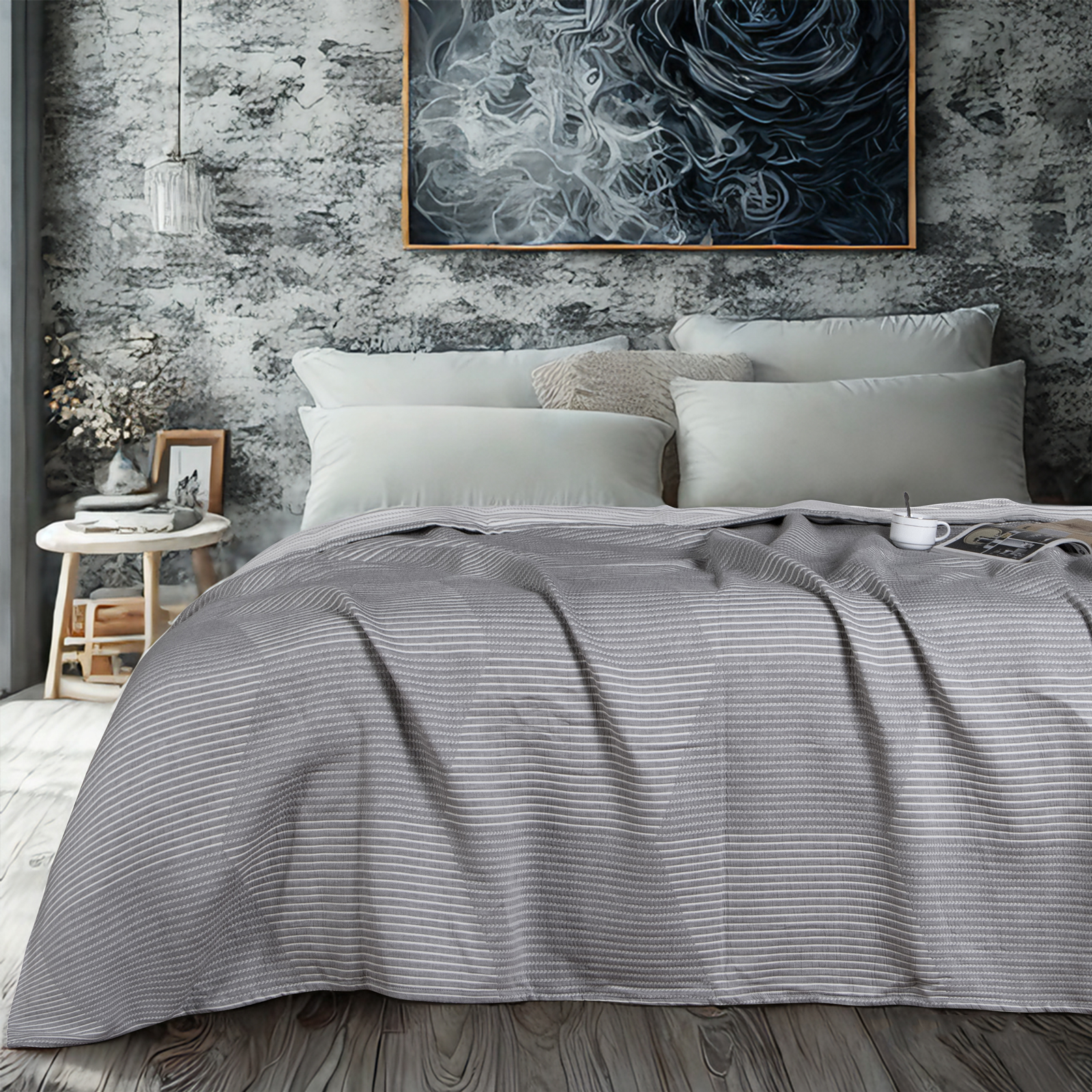 3 层纯棉薄纱床毯，柔软透气，成人用双层被，适用于四季沙发