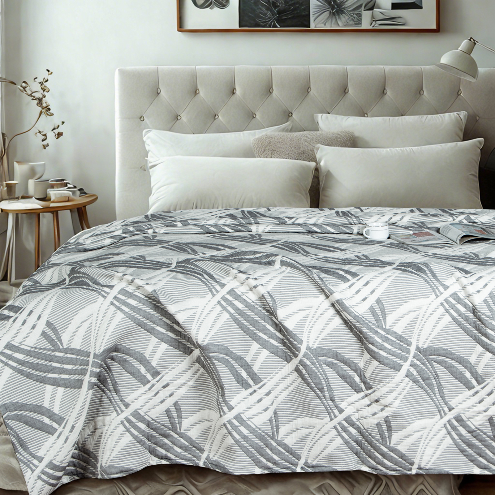 3-Layer Cotton Muslin Bed Blanket, Soft and Breathable Quilt for Adults, for All-Season Couch Sofa