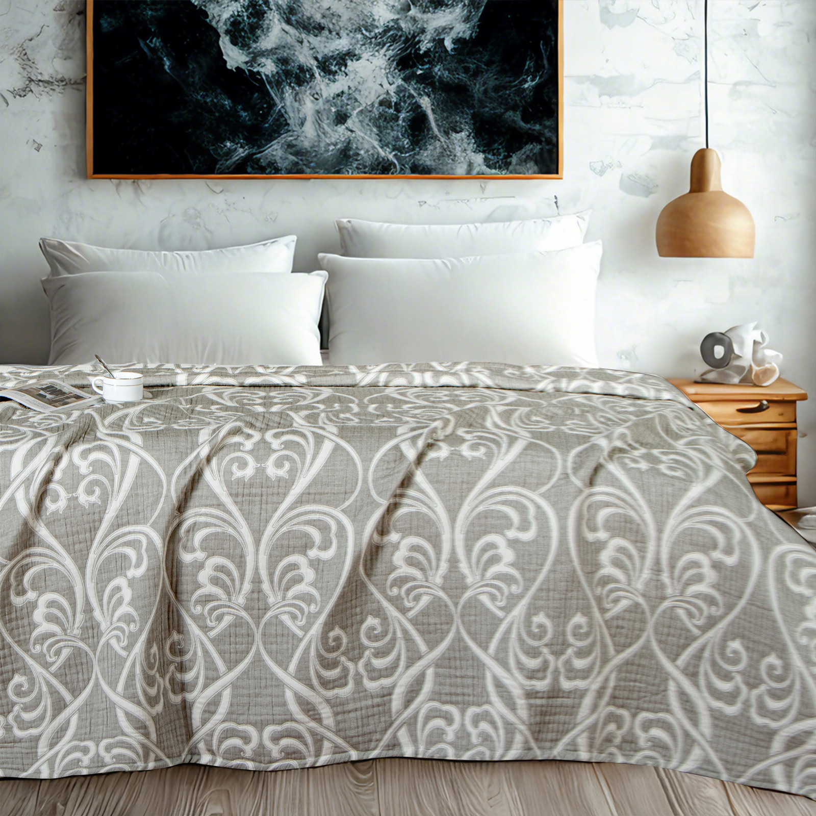 3-Layer Cotton Muslin Bed Blanket, Soft and Breathable Quilt for Adults, for All-Season Couch Sofa