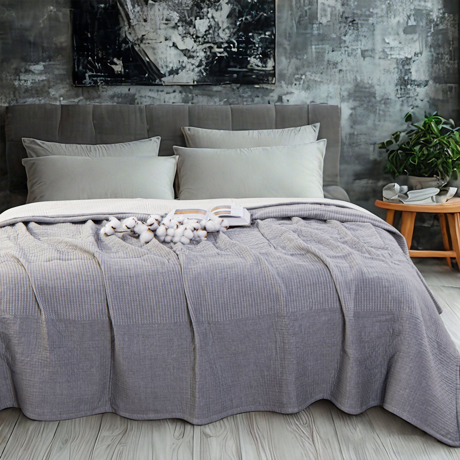 3-Layer Cotton Muslin Bed Blanket, Soft and Breathable Quilt for Adults, for All-Season Couch Sofa