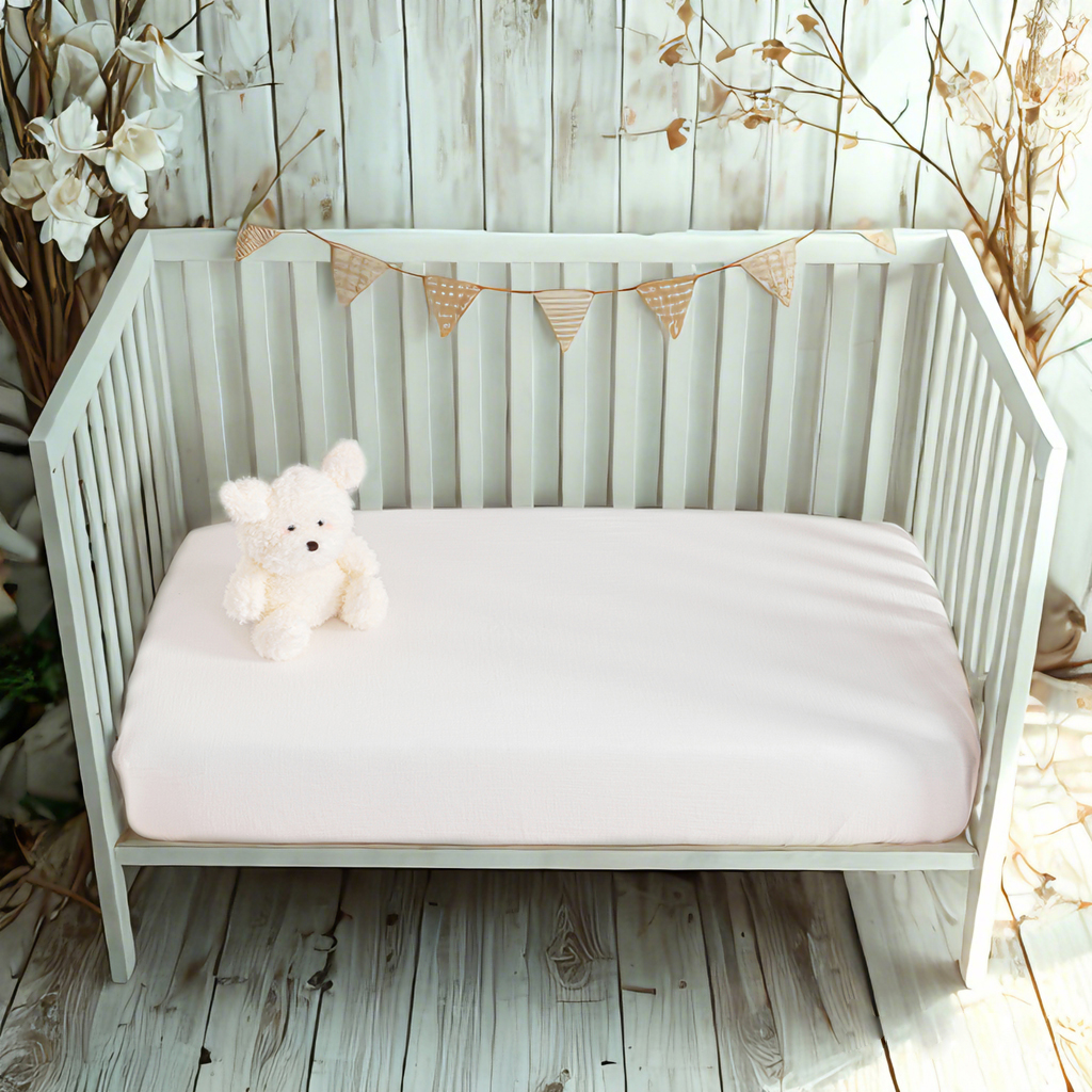 棉质婴儿床床笠，2 片装柔软透气双层婴儿床床笠，适用于婴儿床和幼儿床垫