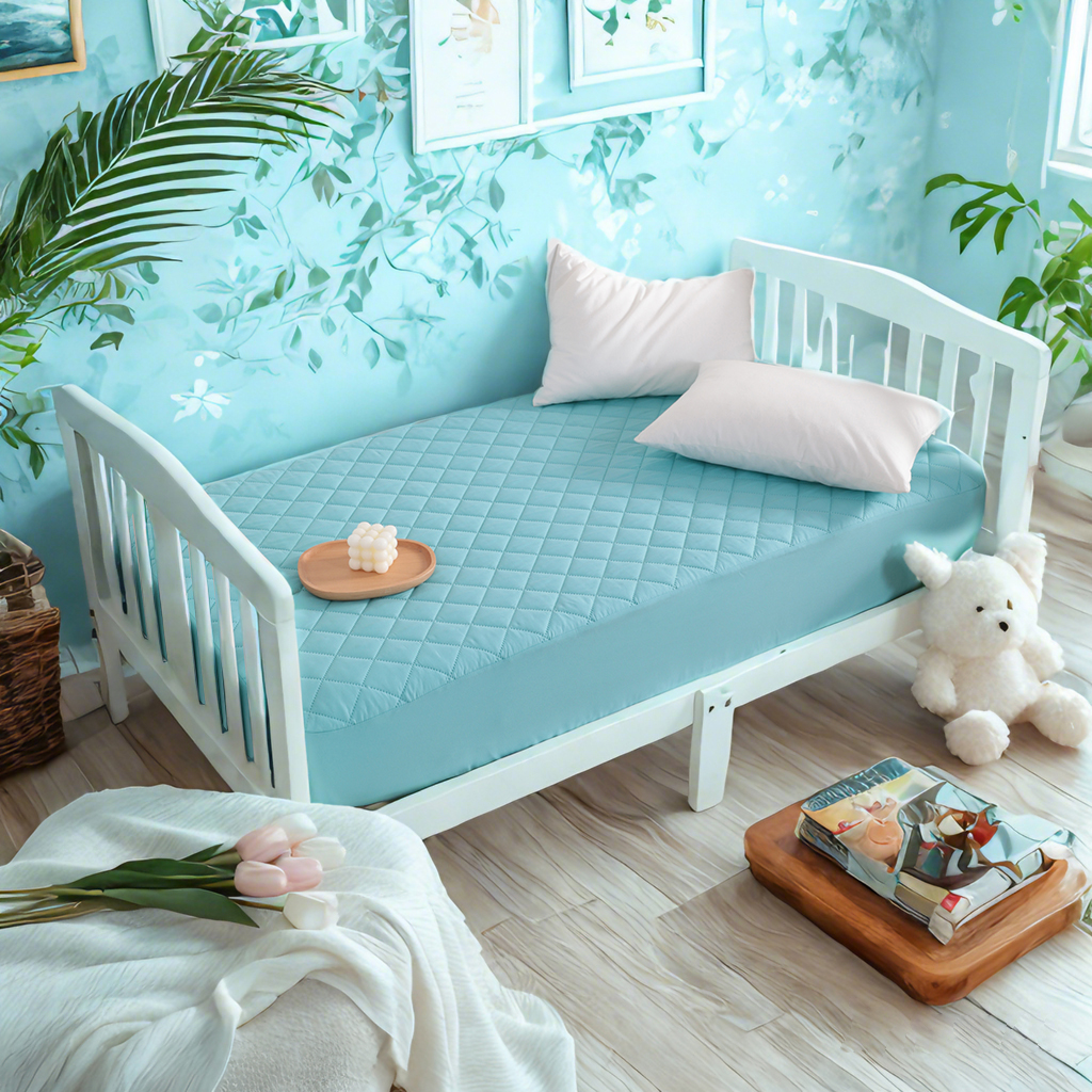 2件防水绗缝婴儿床床垫保护套，柔软、透气、可机洗床垫罩，适用于婴儿床、托儿所和日托所