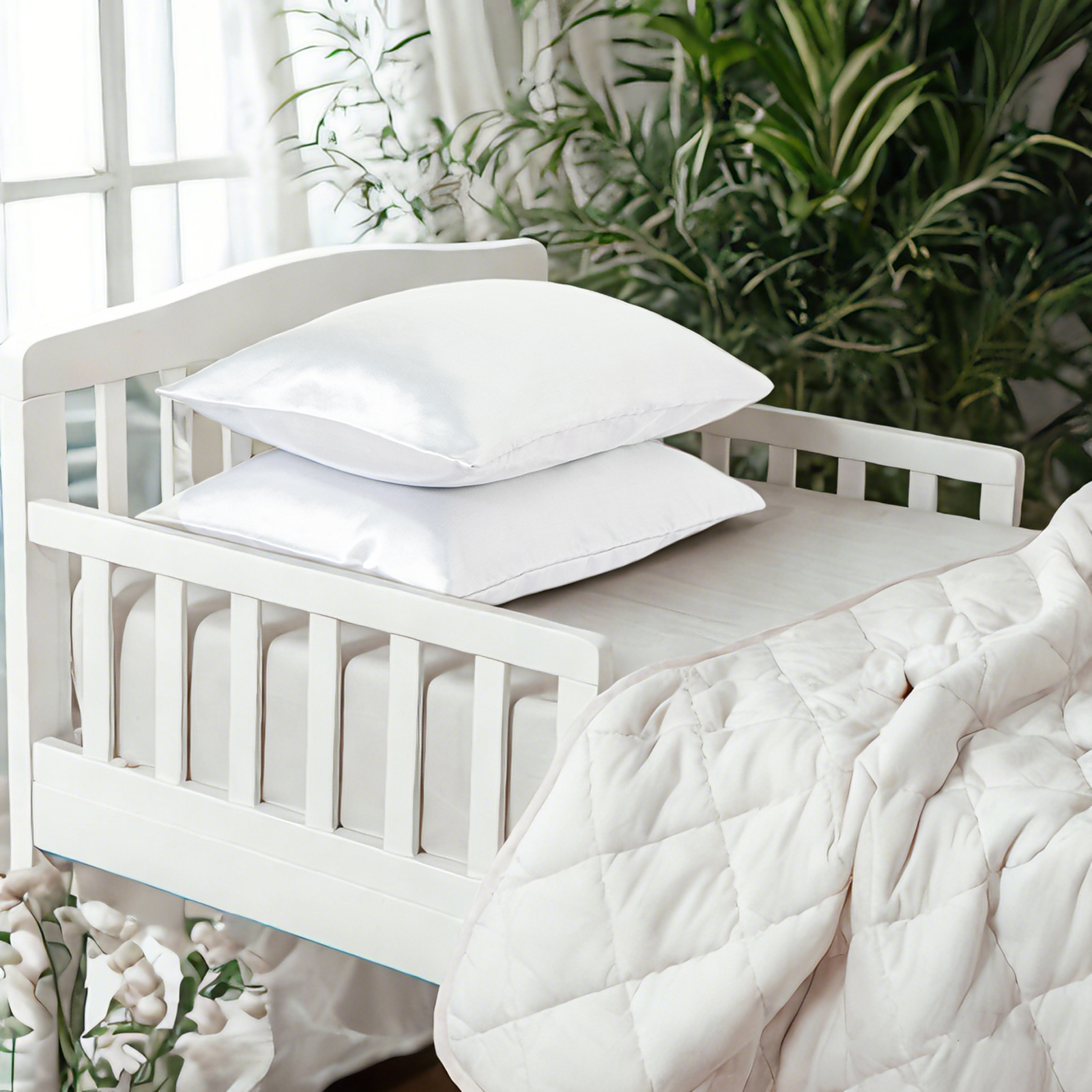 2 luxurious silky glossy baby pillowcases, soft and smooth, with envelope closure