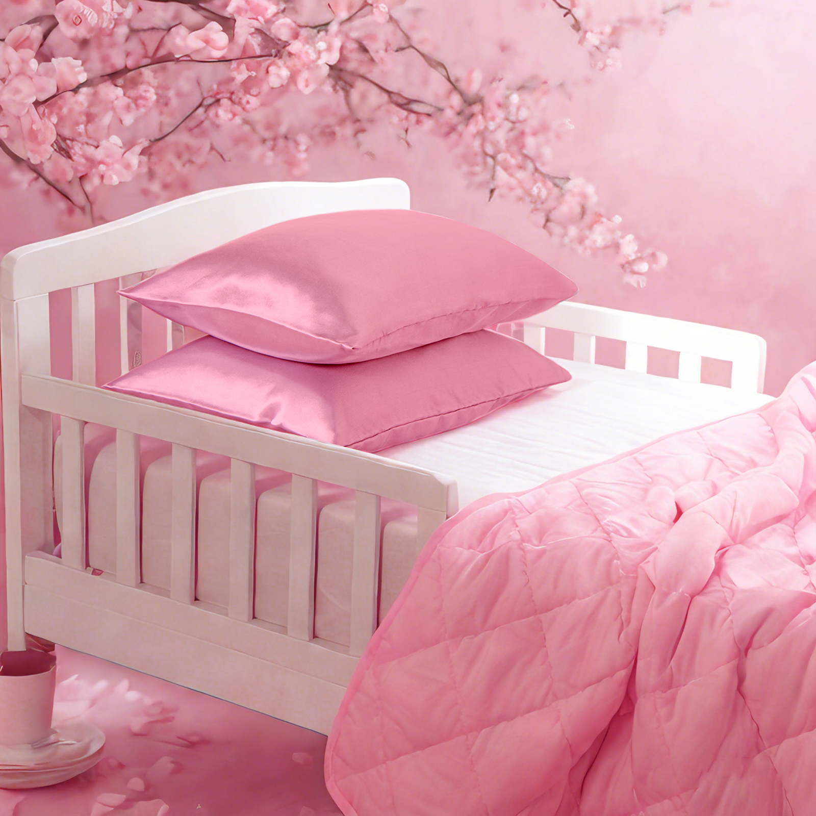 2个豪华如丝绸般有光色丁幼儿枕套，柔软平滑，带信封封口