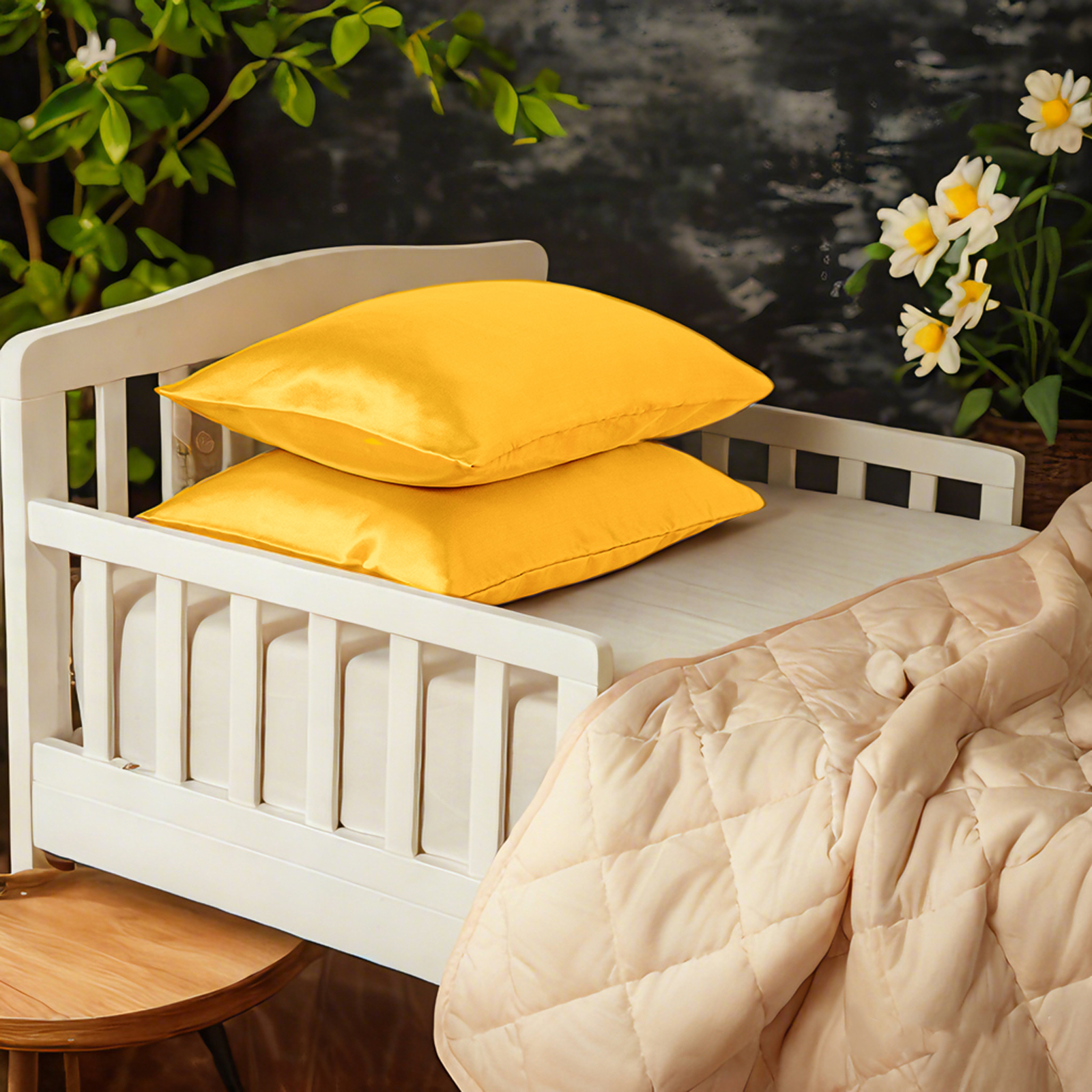 2个豪华如丝绸般有光色丁幼儿枕套，柔软平滑，带信封封口