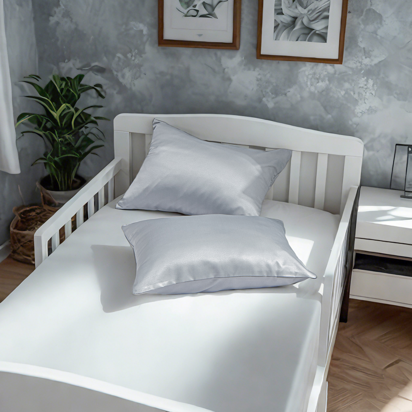 2个豪华如丝绸般色丁幼儿枕套，柔软平滑的婴儿枕套，带隐藏式拉链