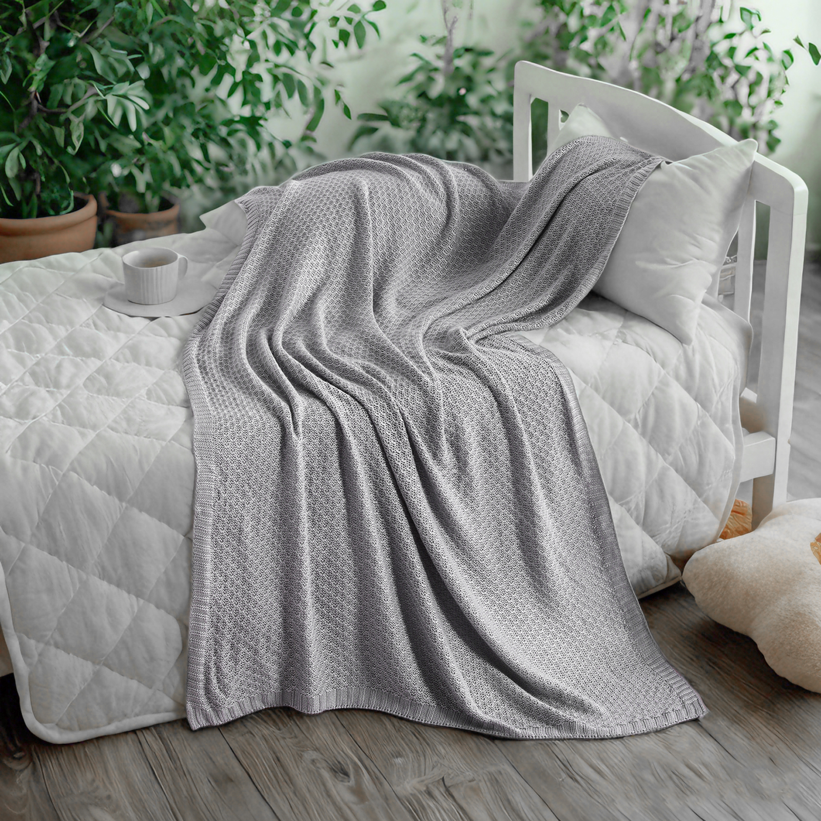 针织幼儿毯，竹纤维人造丝，柔软凉爽婴儿毯