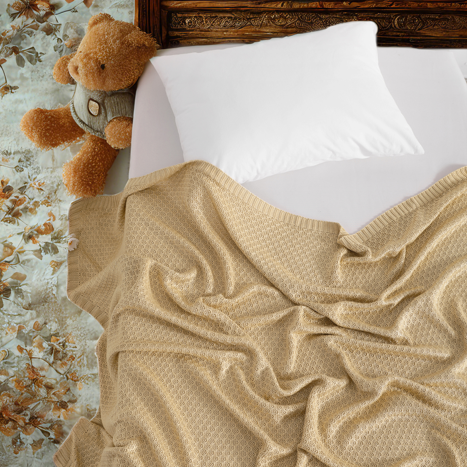 针织幼儿毯，竹纤维人造丝，柔软凉爽婴儿毯