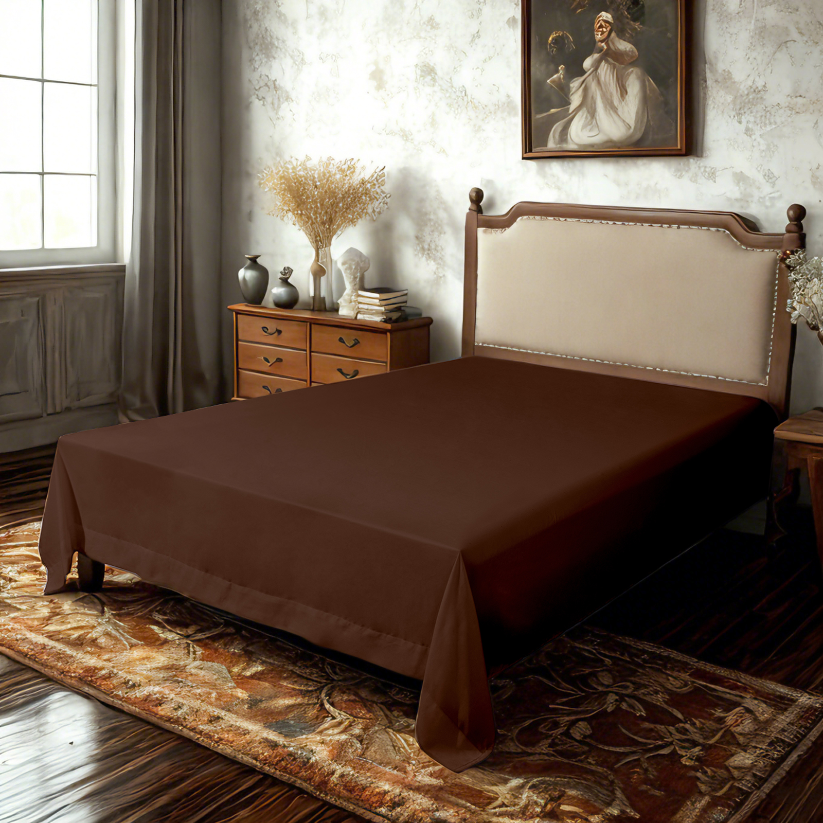超细纤维床单，超柔软耐用，抗皱、抗褪色、抗污渍床单，咖啡
