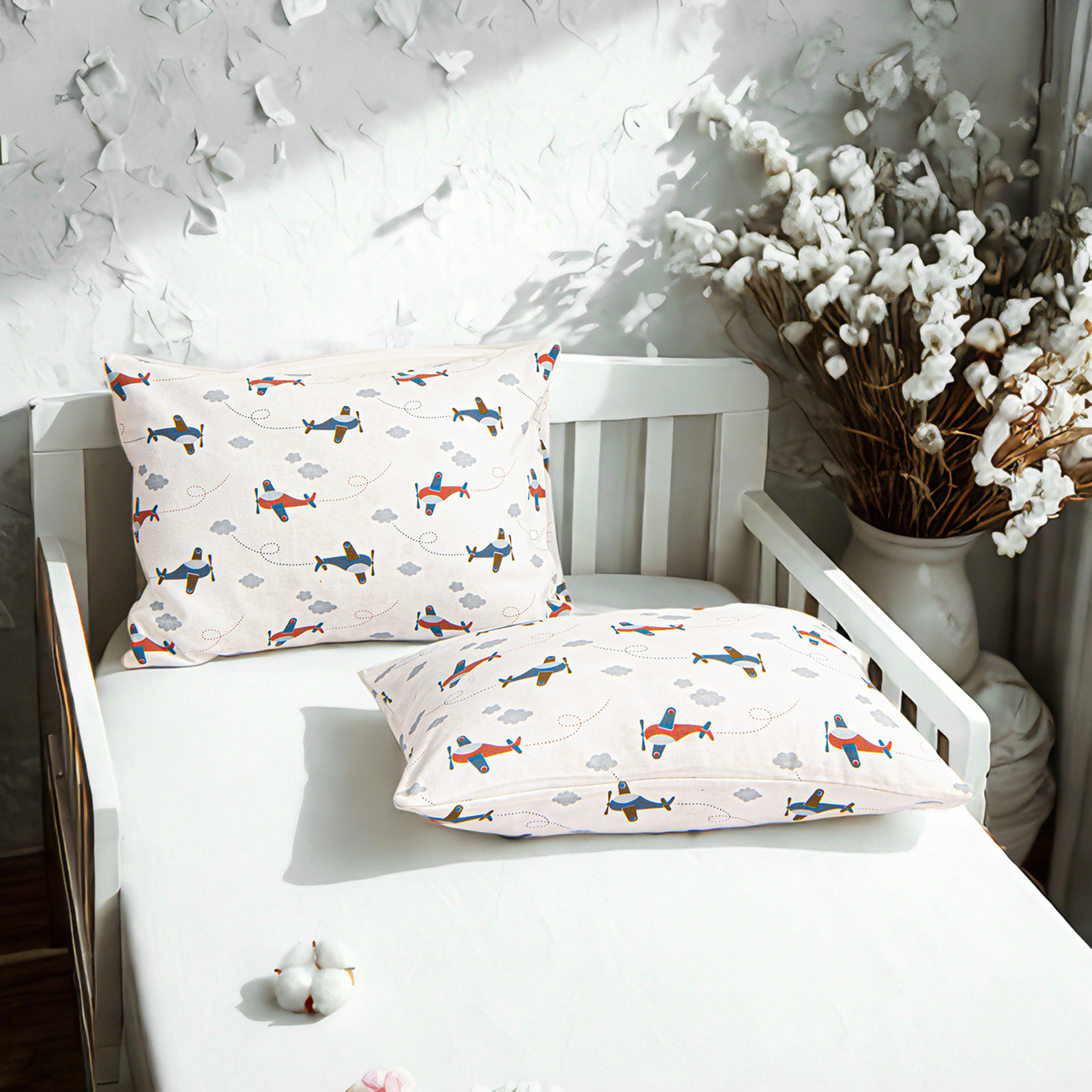 2个针织棉幼儿枕套，柔软透气的婴儿枕套，带信封封口