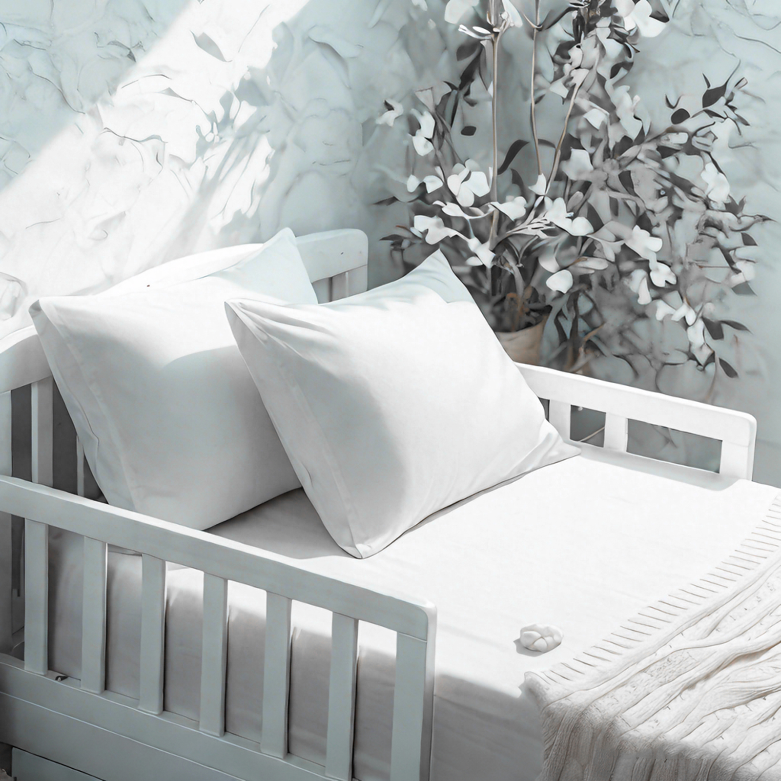 2个纯棉贡缎幼儿枕套，奢华柔软透气枕套，带信封封口