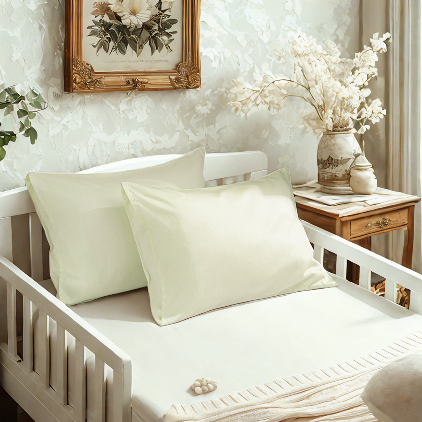 2个纯棉贡缎幼儿枕套，奢华柔软透气枕套，带信封封口