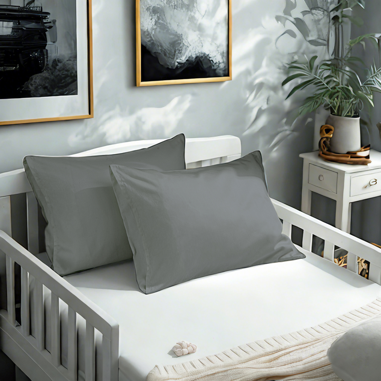 2个纯棉贡缎幼儿枕套，奢华柔软透气枕套，带信封封口