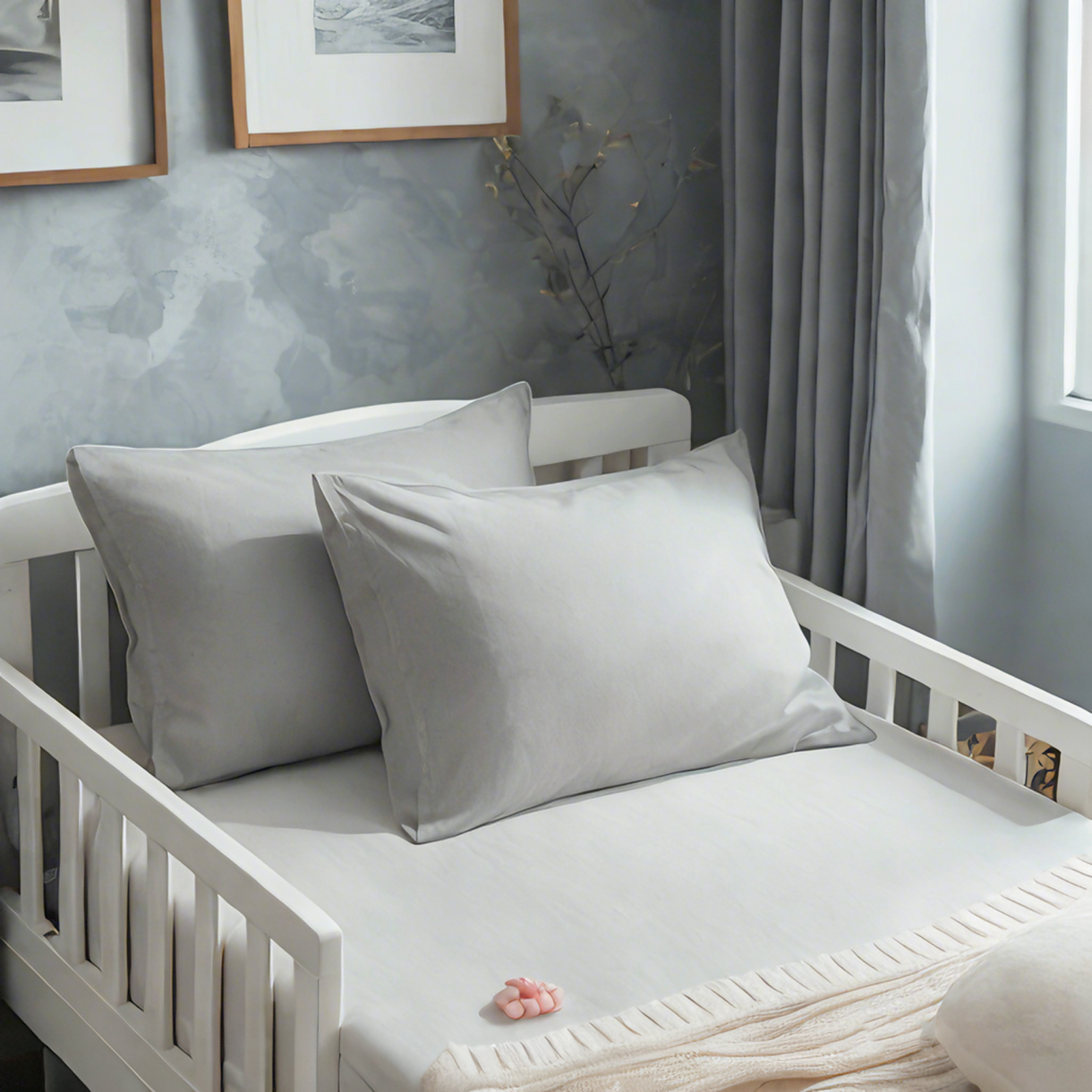 2个纯棉贡缎幼儿枕套，奢华柔软透气枕套，带信封封口