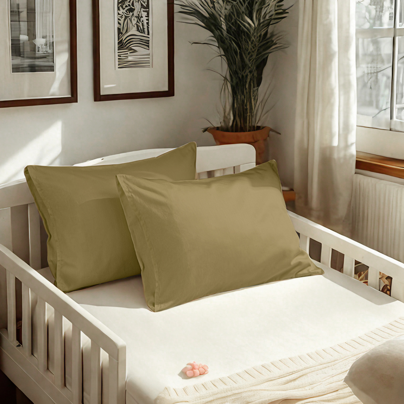 2个纯棉贡缎幼儿枕套，奢华柔软透气枕套，带信封封口