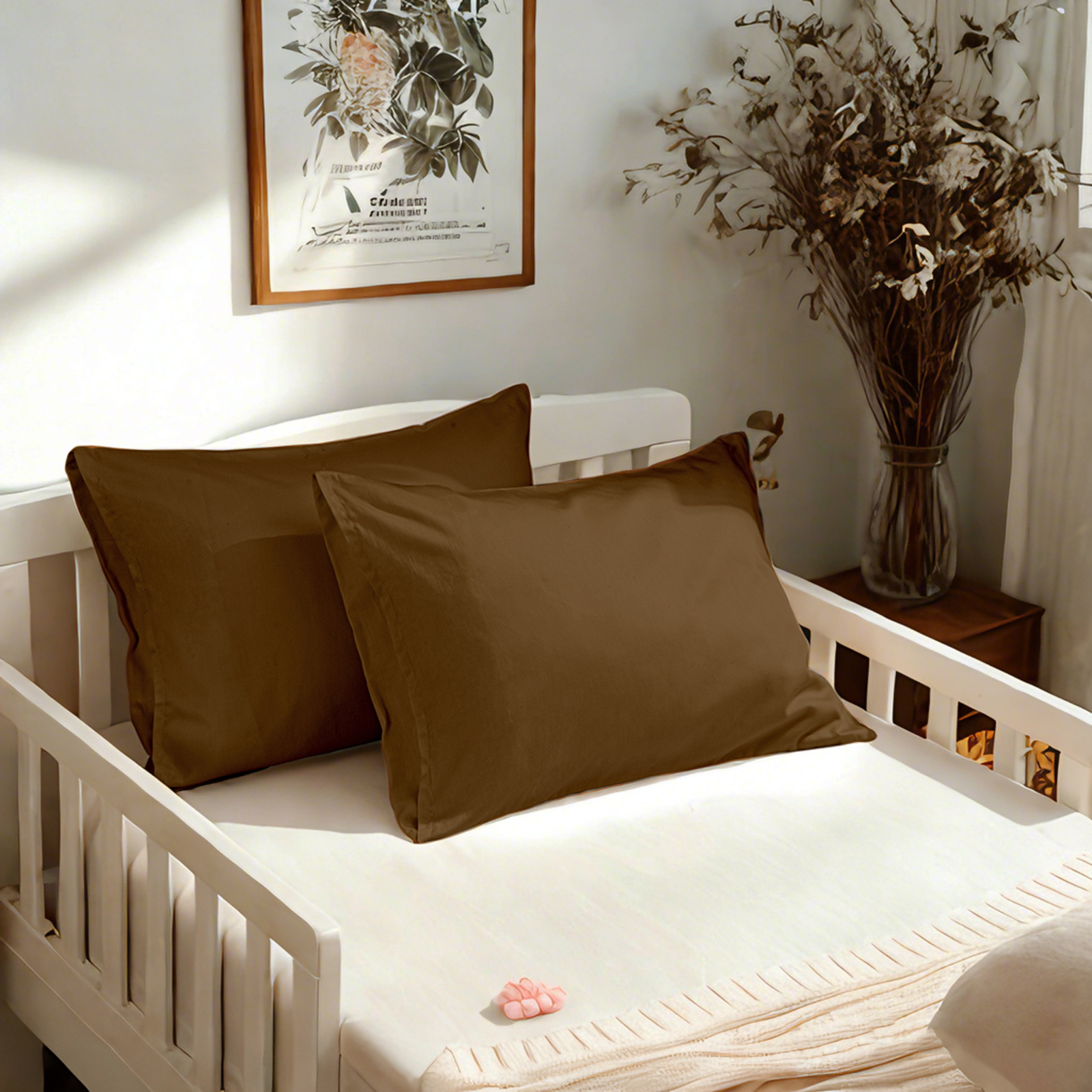 2个纯棉贡缎幼儿枕套，奢华柔软透气枕套，带信封封口