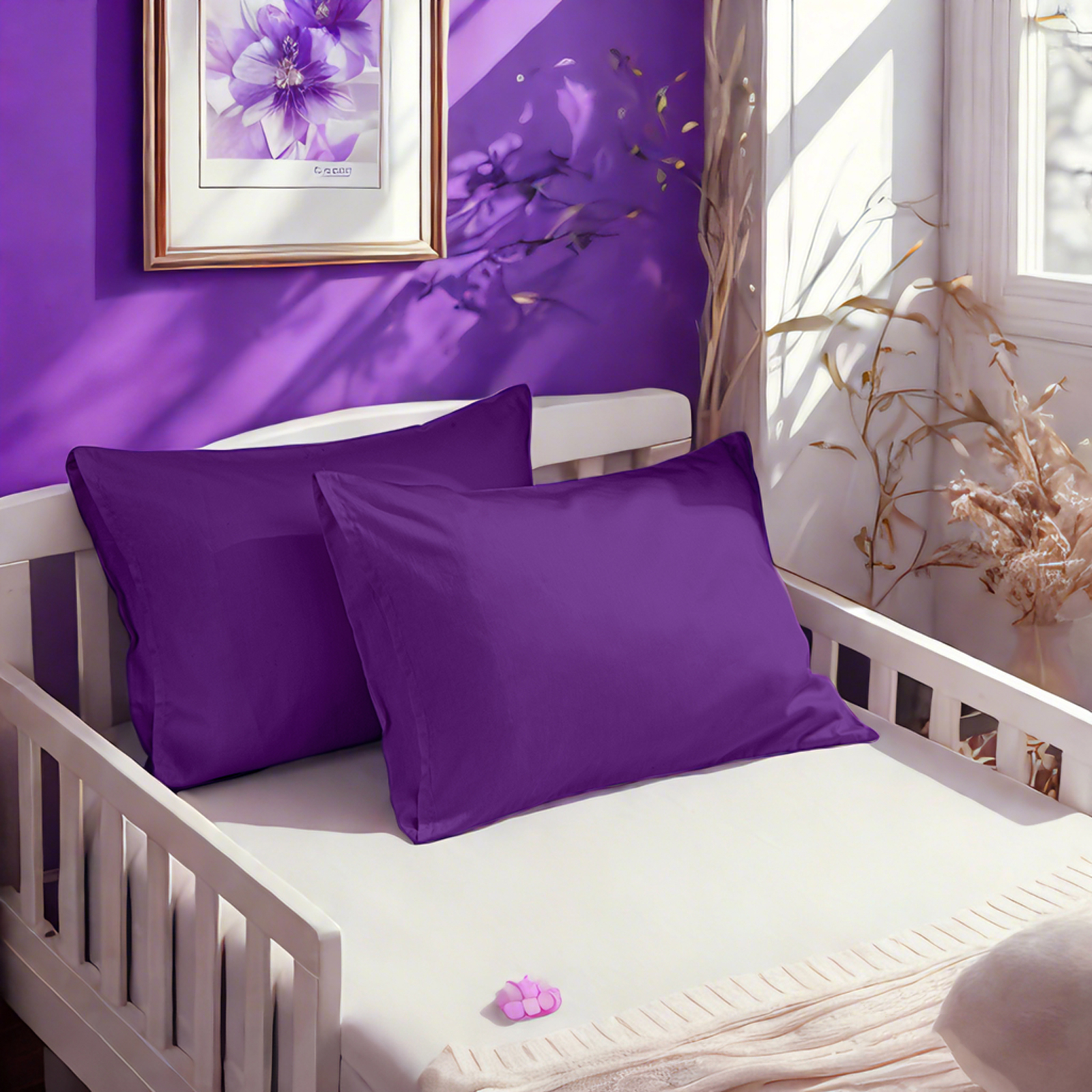 2个纯棉贡缎幼儿枕套，奢华柔软透气枕套，带信封封口