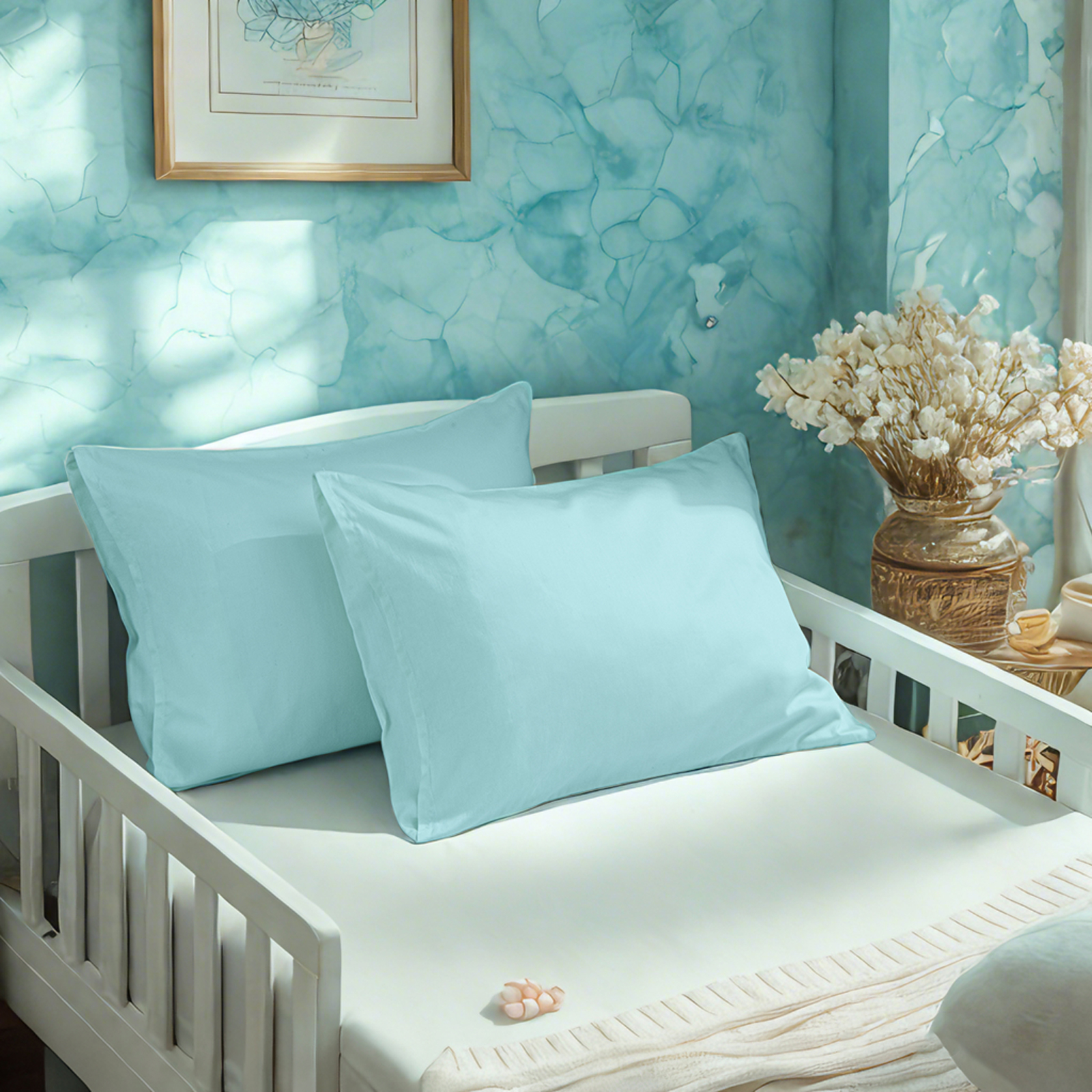 2个纯棉贡缎幼儿枕套，奢华柔软透气枕套，带信封封口