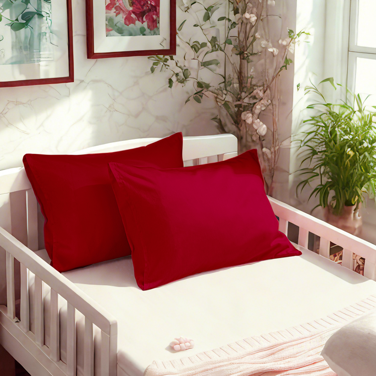 2个纯棉贡缎幼儿枕套，奢华柔软透气枕套，带信封封口