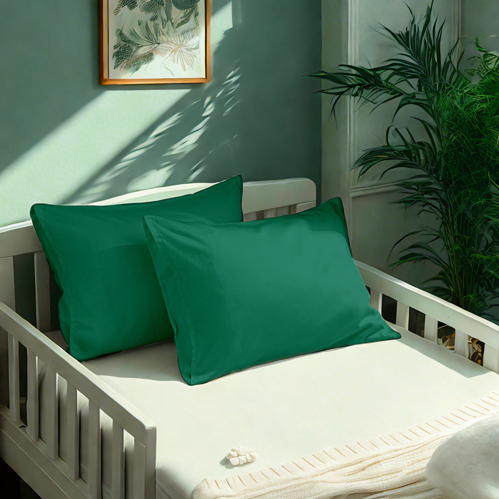 2个纯棉贡缎幼儿枕套，奢华柔软透气枕套，带信封封口