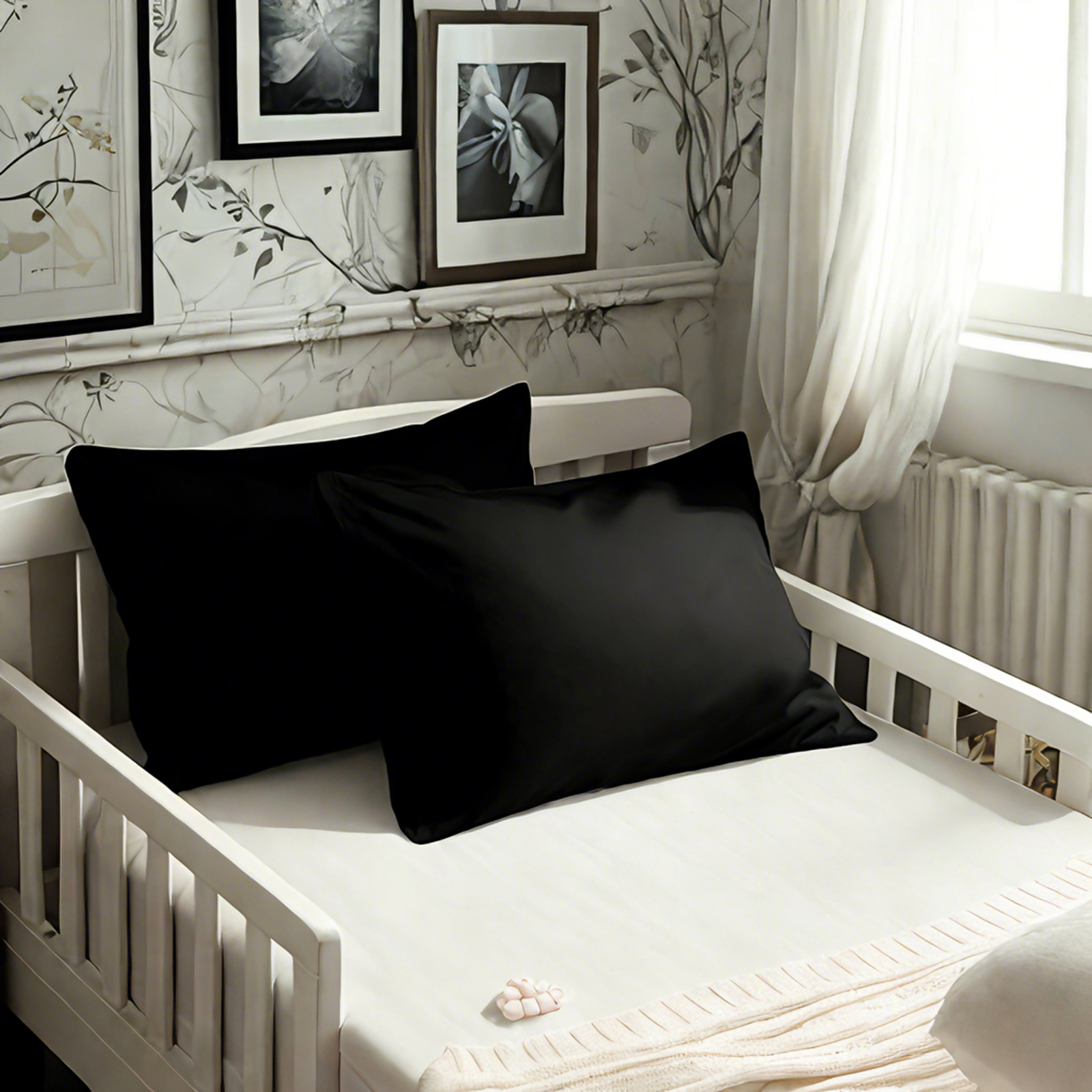 2个纯棉贡缎幼儿枕套，奢华柔软透气枕套，带信封封口