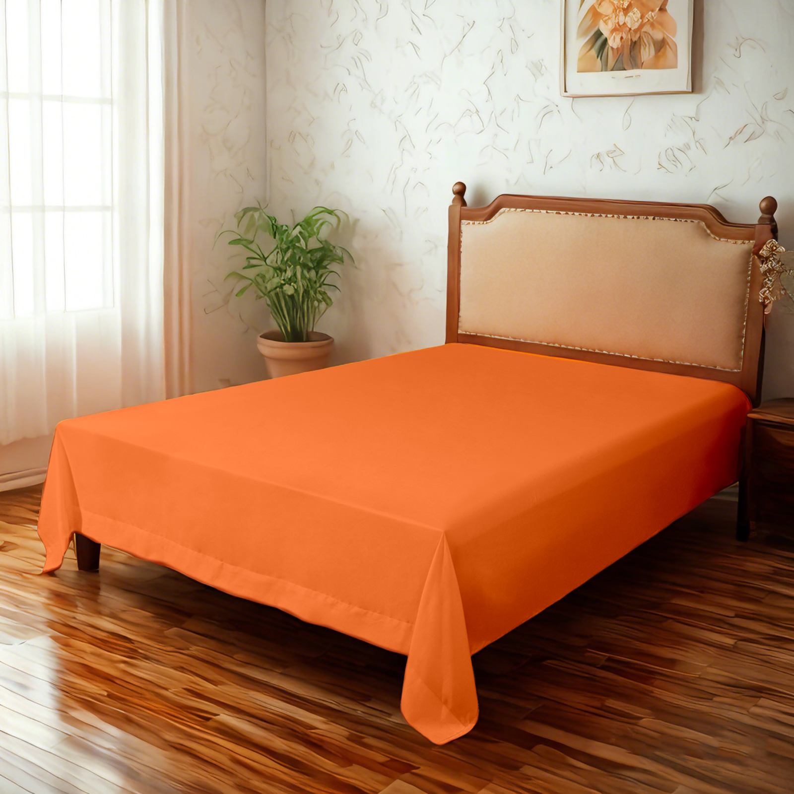 超细纤维床单，超柔软耐用，抗皱、抗褪色、抗污渍床单，橘黄