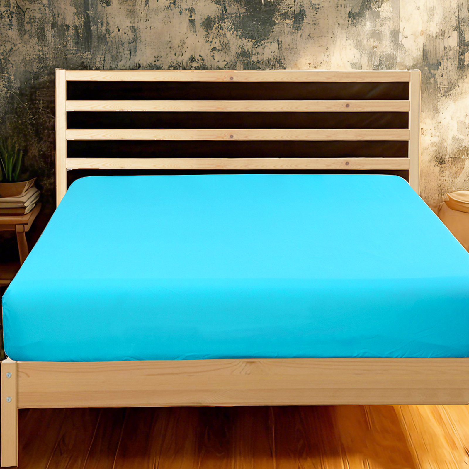 超细纤维床笠，超柔软耐用，抗皱、防褪色、防污渍，深口袋设计，天蓝