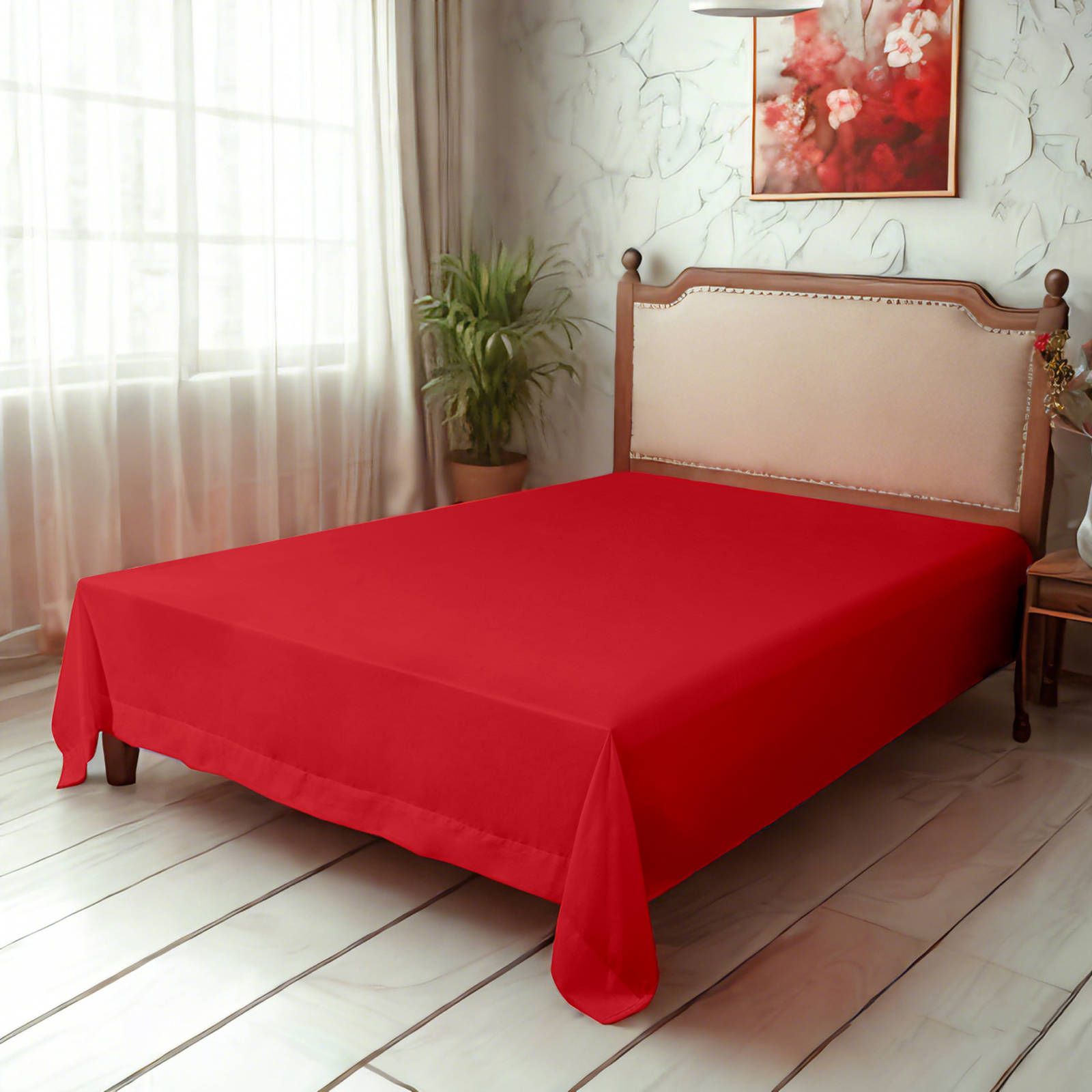 Microfiber Flat Sheet, Ultra-Soft and Durable, Wrinkle, Fade, Stain Resistant Top Sheet, Red
