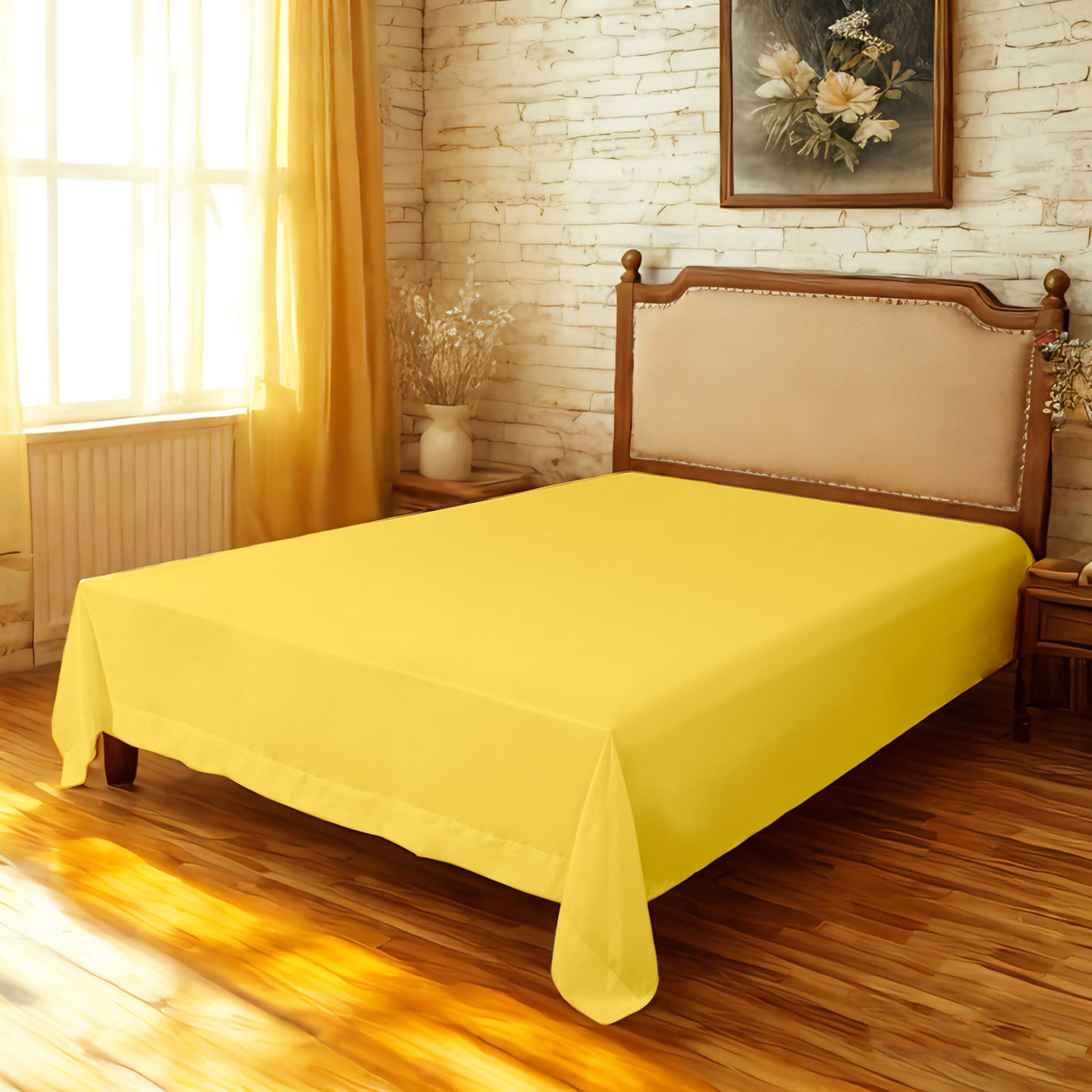 超细纤维床单，超柔软耐用，抗皱、抗褪色、抗污渍床单，黄色
