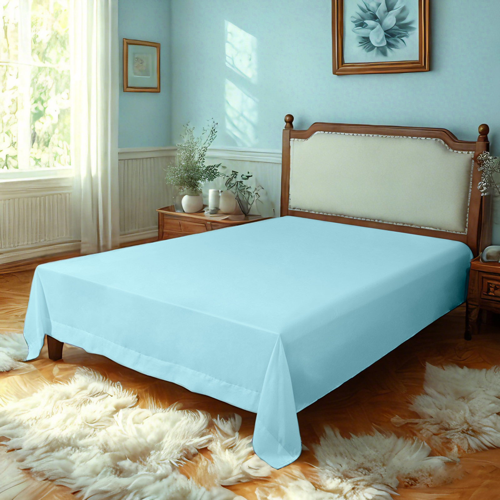 Microfiber Flat Sheet, Ultra-Soft and Durable, Wrinkle, Fade, Stain Resistant Top Sheet, Aqua