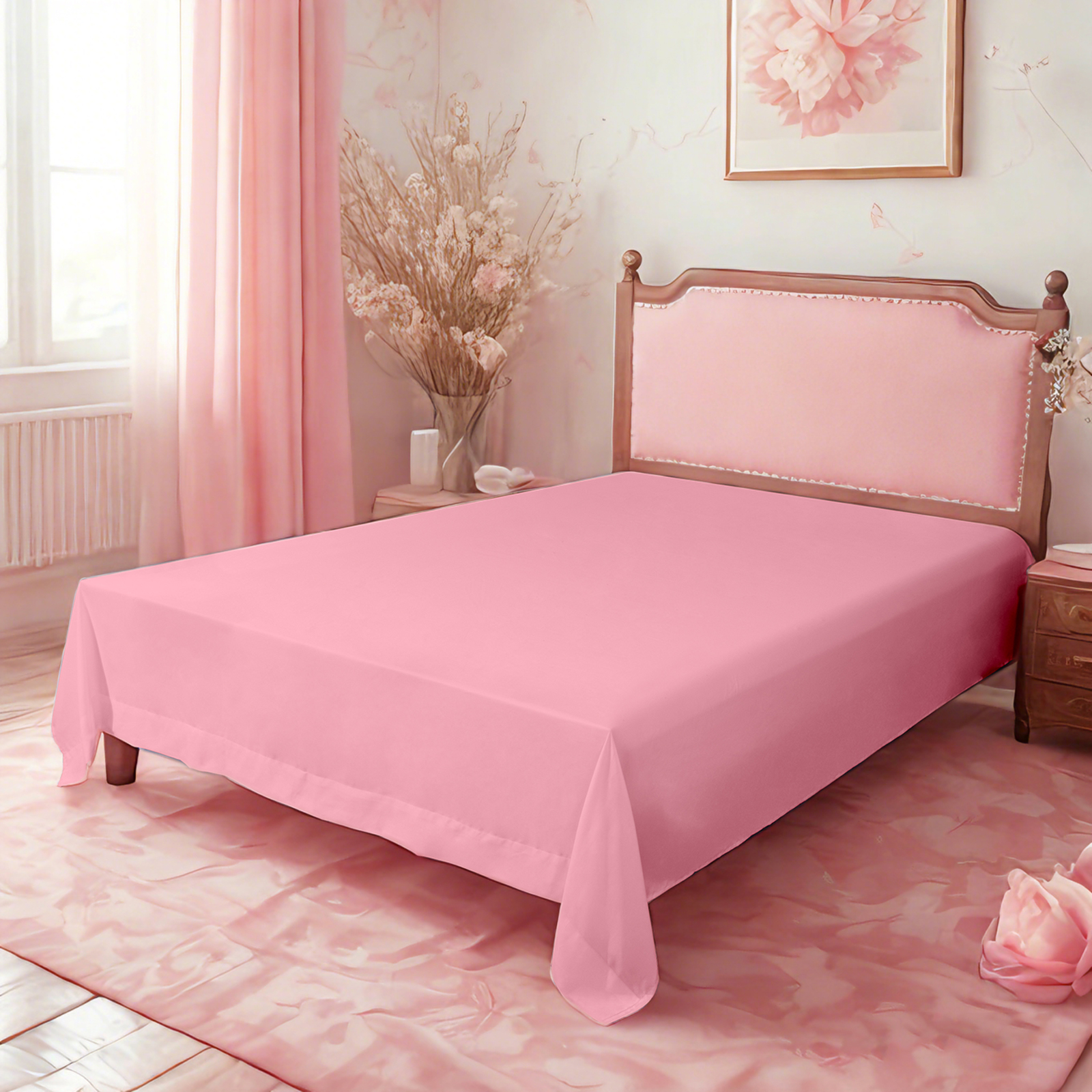 超细纤维床单，超柔软耐用，抗皱、抗褪色、抗污渍床单，粉色