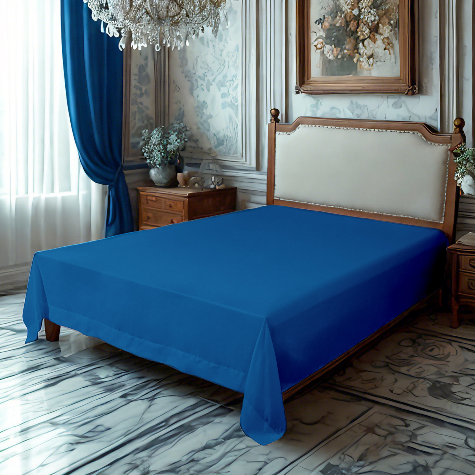 超细纤维床单，超柔软耐用，抗皱、抗褪色、抗污渍床单，宝蓝