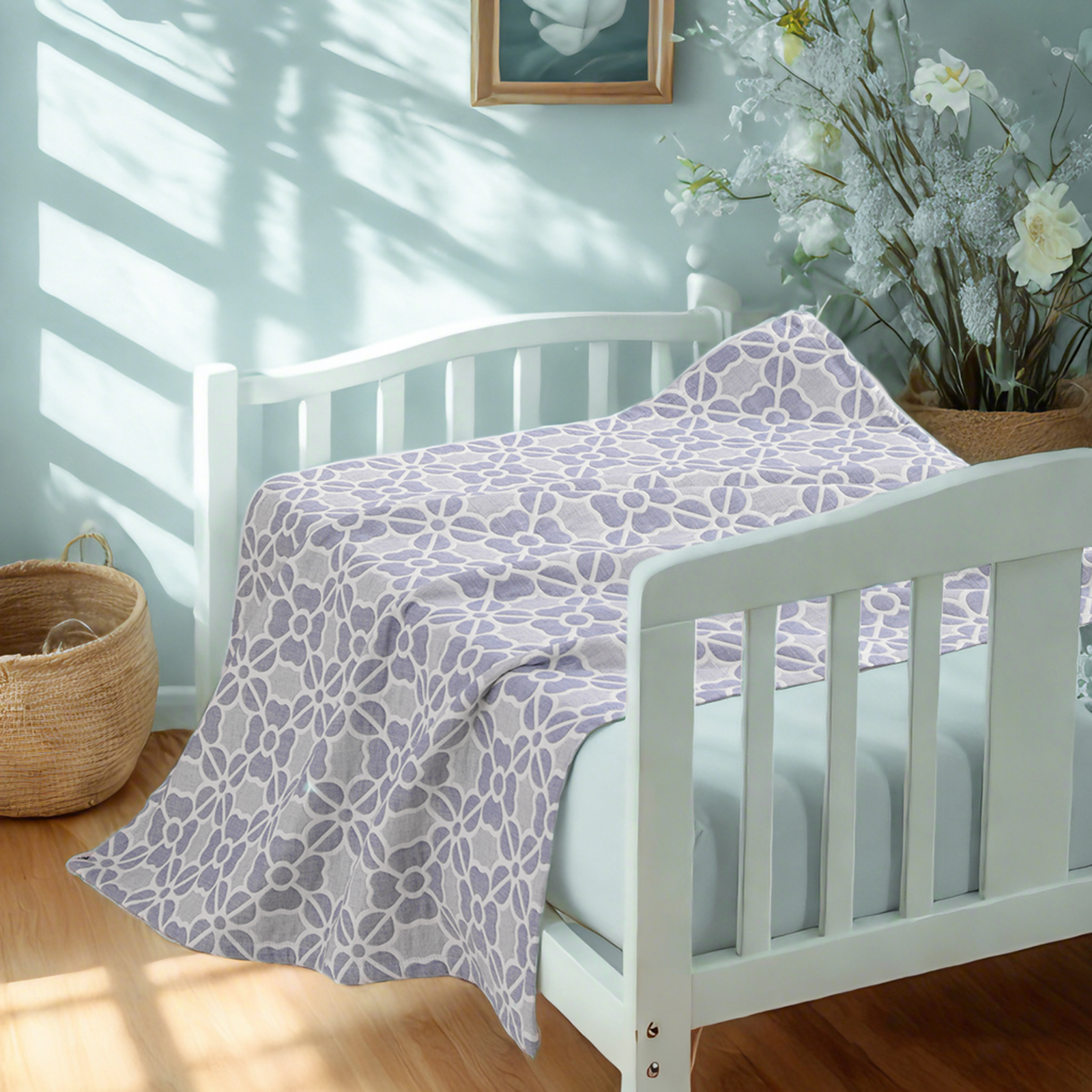 3-Layer Muslin Cotton Toddler Blanket, Lightweight and Warm, Jacquard Baby Blanket, Perfect for All Seasons