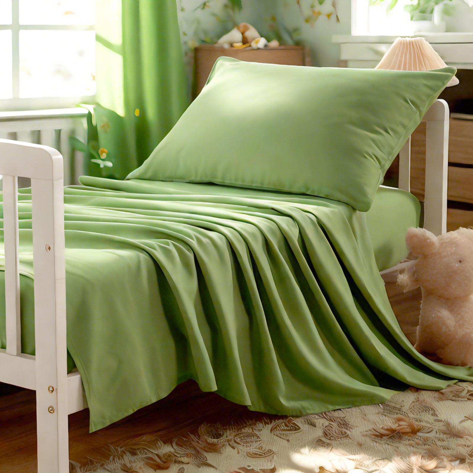 3 件套超细纤维幼儿床单，柔软婴儿床寝具，包括床单，床笠，枕套