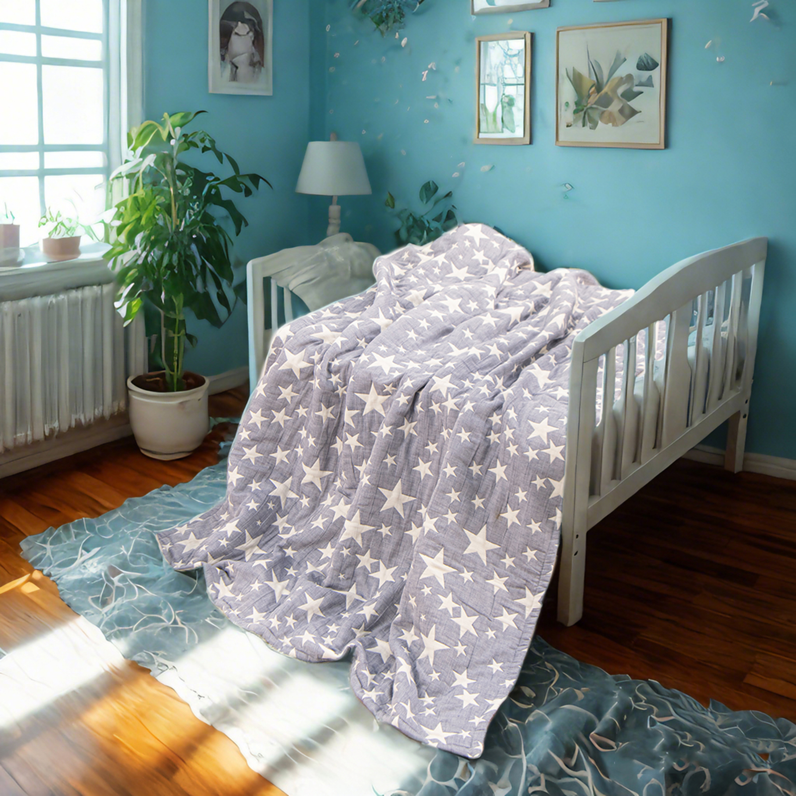 3-Layer Muslin Cotton Toddler Blanket, Lightweight and Warm, Jacquard Baby Blanket, Perfect for All Seasons