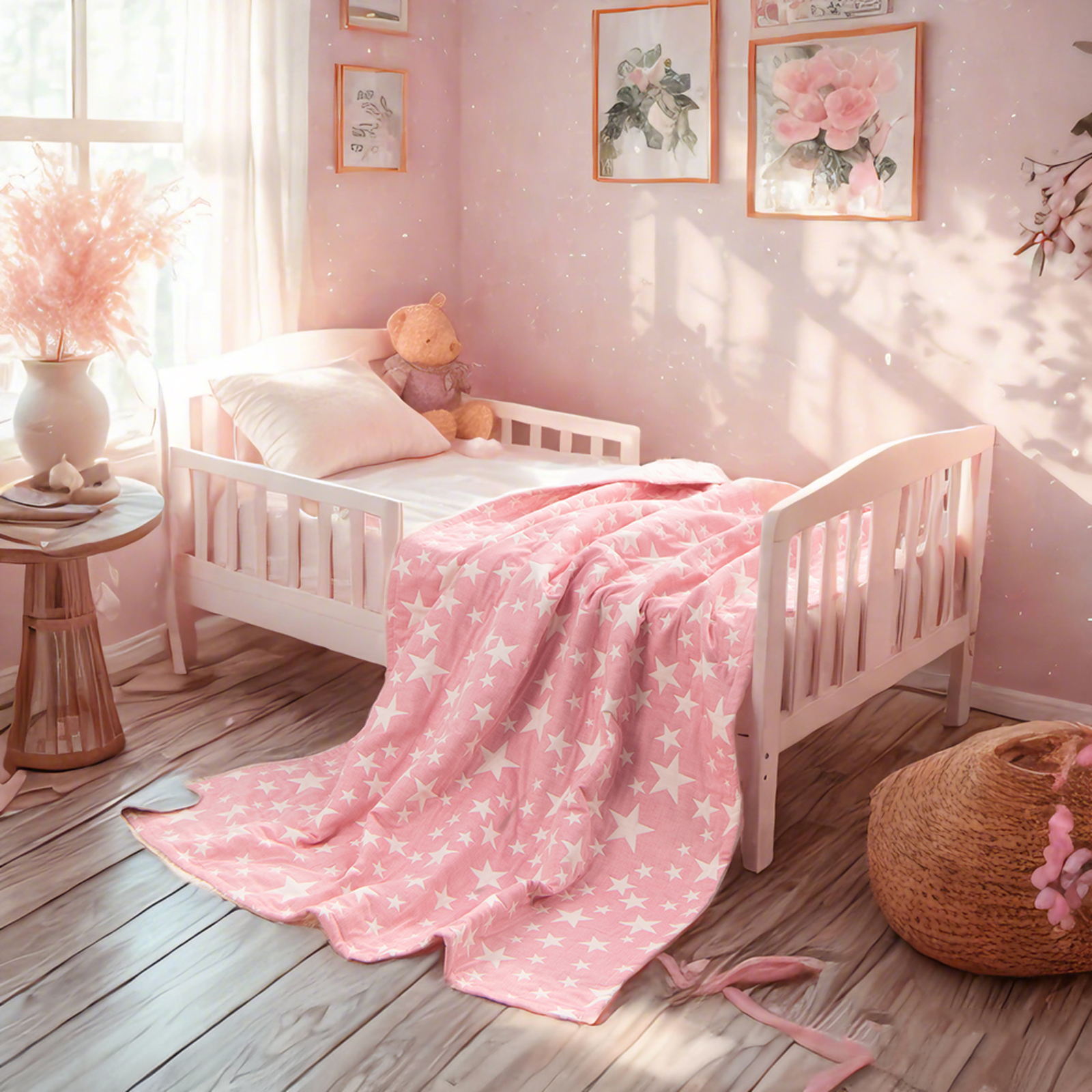 3 层薄纱棉质幼儿毯，轻便保暖，提花婴儿毯，四季皆宜